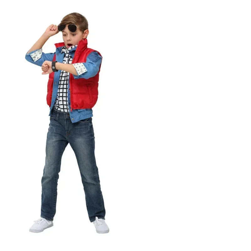 Film Back to The Future Cosplay Jacket Jr Marlene Seamus Marty McFly Red Cotton Vest Adult Kids Halloween Carnival Costume MN11