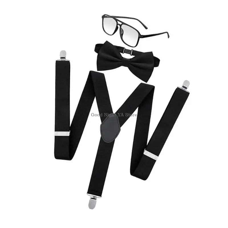 Bookish Role Play Outfit Includes Men Brace Bowtie and Eyeglasses Bookish Costume Halloween Cosplay Accessories