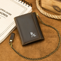 Genuine leather men's wallet, crazy horse leather, retro short style wallet, top layer cowhide, three fold zero change wallet