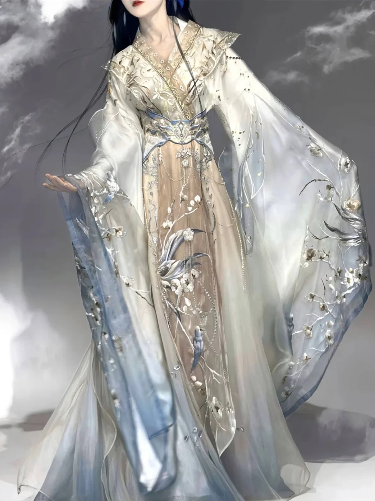 طقم فستان نسائي خرافي هانفو ، صناعة ثقيلة ، تطريز جين ، سوبر شيان ، الربيع ، الصيف ، جديد ، مجموعة ، S ، M ، L