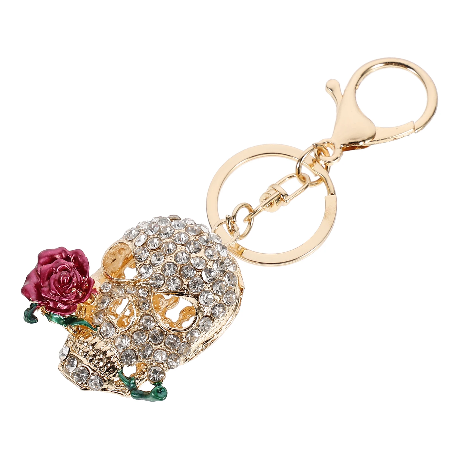 

Diamond-in Skull Keychain Keychains for Women Decoration Death Rose Pendant Metal Car Punk