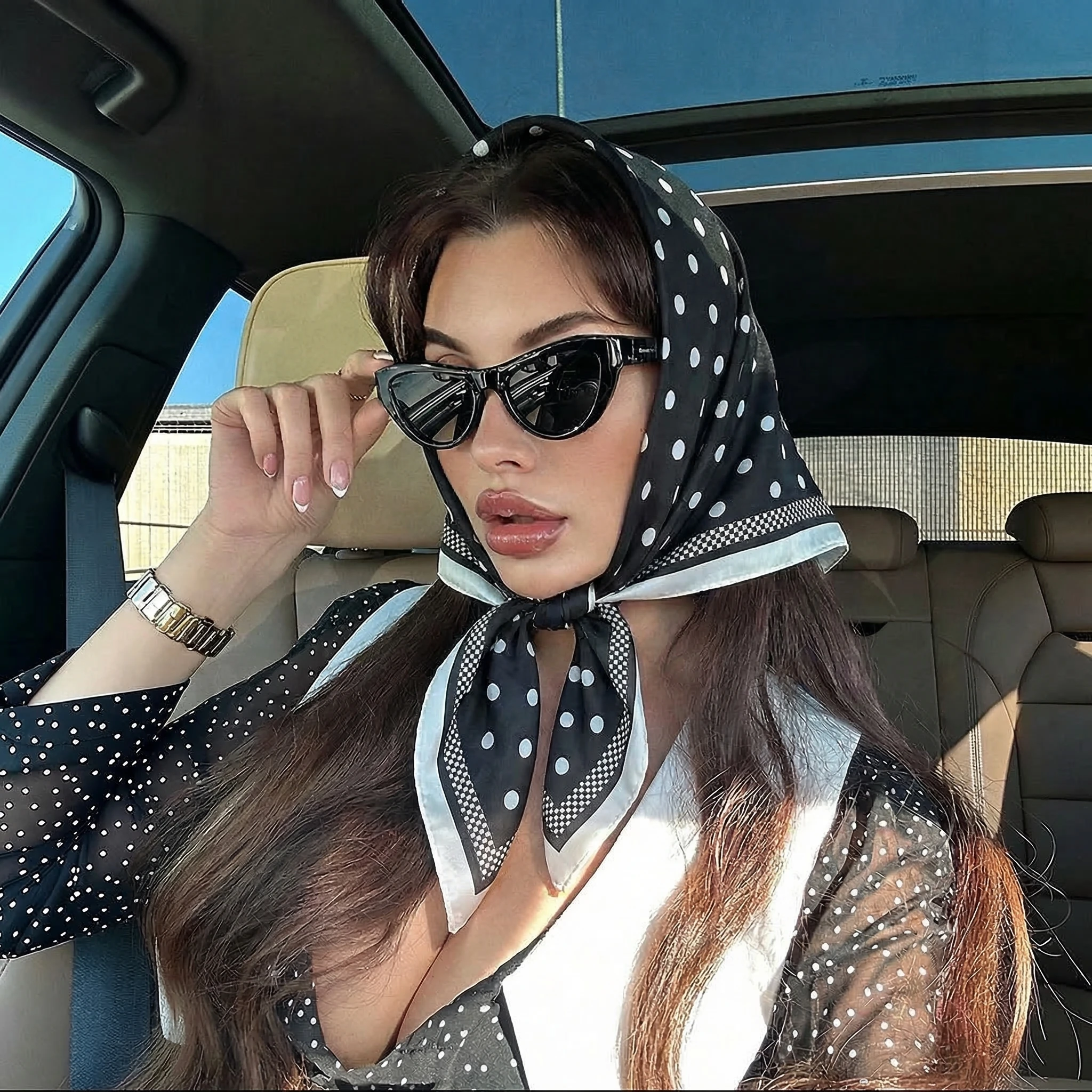 

New Lady Hair Dot Scarf Female Silk Square Scarves Head Wraps for Women Bandana Fashion Foulard Shawls Female Neckerchief Summer