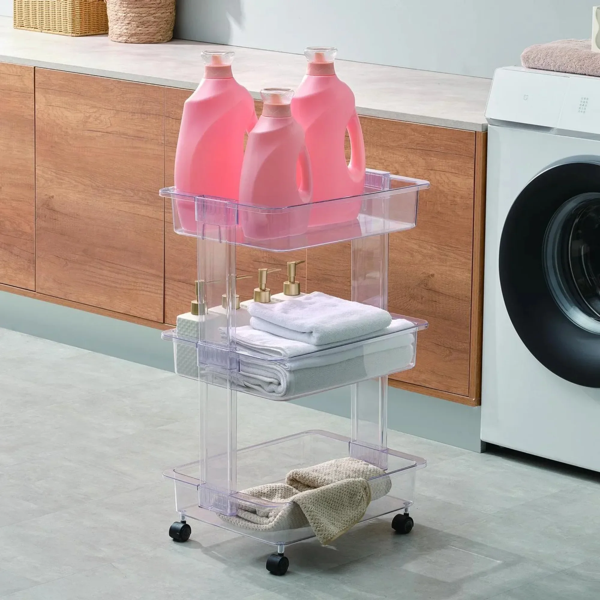 3-poziomowy plastikowy przezroczysty wózek do przechowywania, rozmiar dla dorosłych, mobilny organizer do łazienki, kuchni i biura