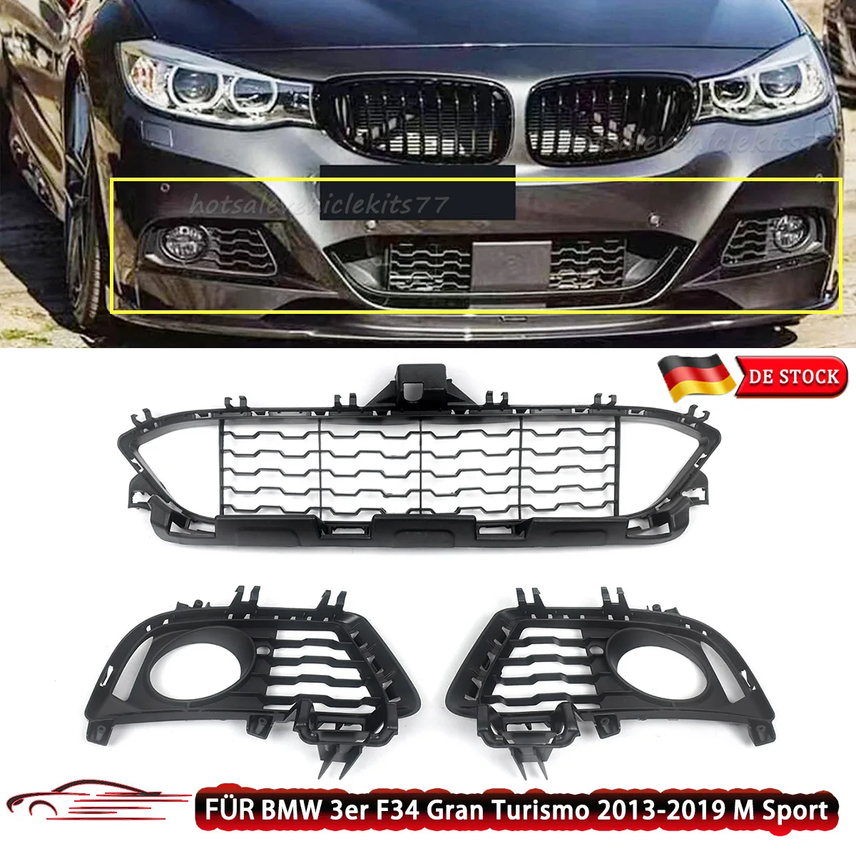 

For BMW 3 Series F34 GT M Sport 2013-2019 Front Bumper Fog Light Grille Cover Lower Centre Grille Mesh