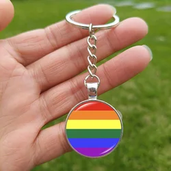 LGBT Rainbow Flag Keychain Gay Pride Glass Cabochon Pendant Anime Keyring for Men Couple Gift