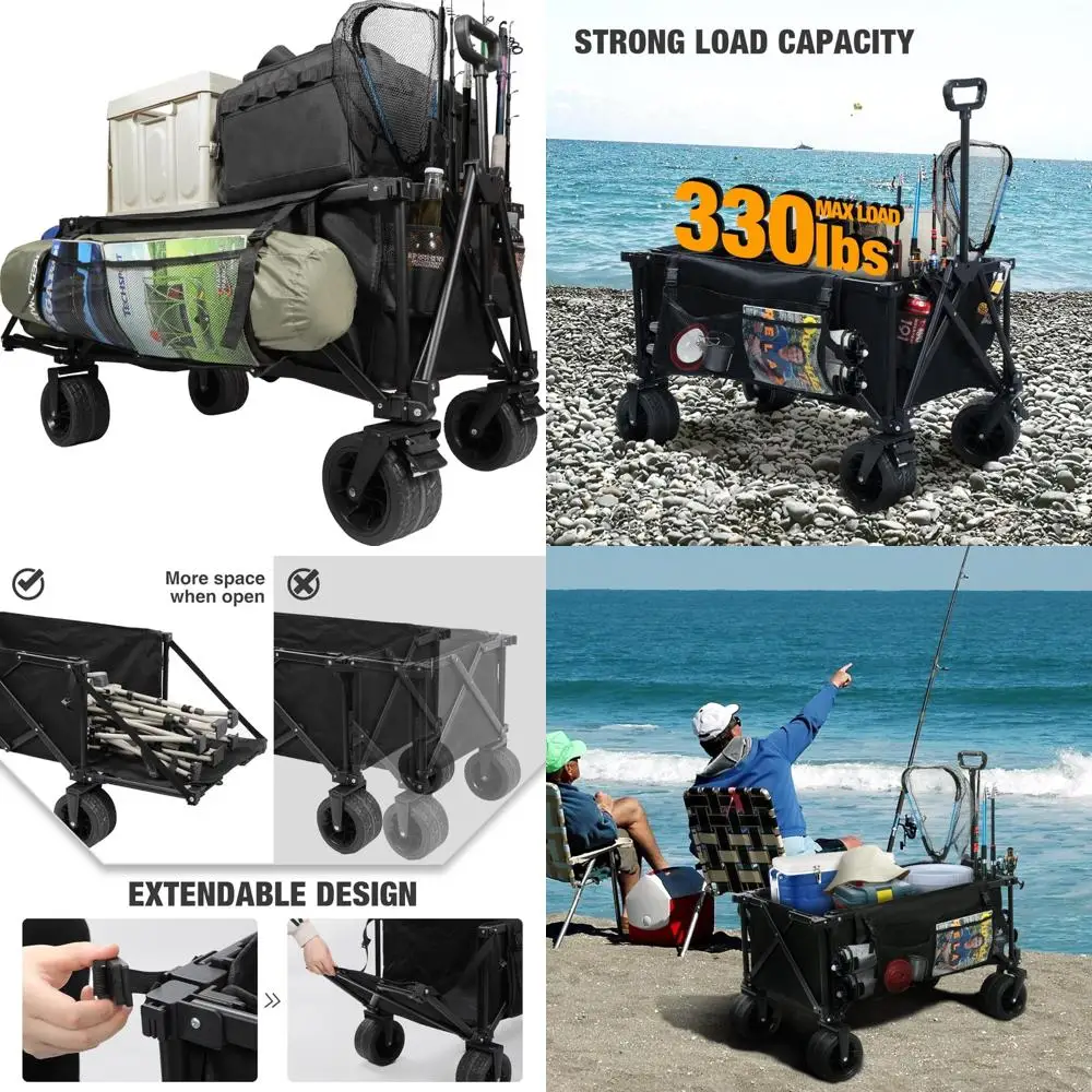 

REDCAMP 49 л Расширенная складная тележка для пляжной рыбалки с держателями для удочек, сверхмощная сверхбольшая складная садовая тележка 330 фунтов