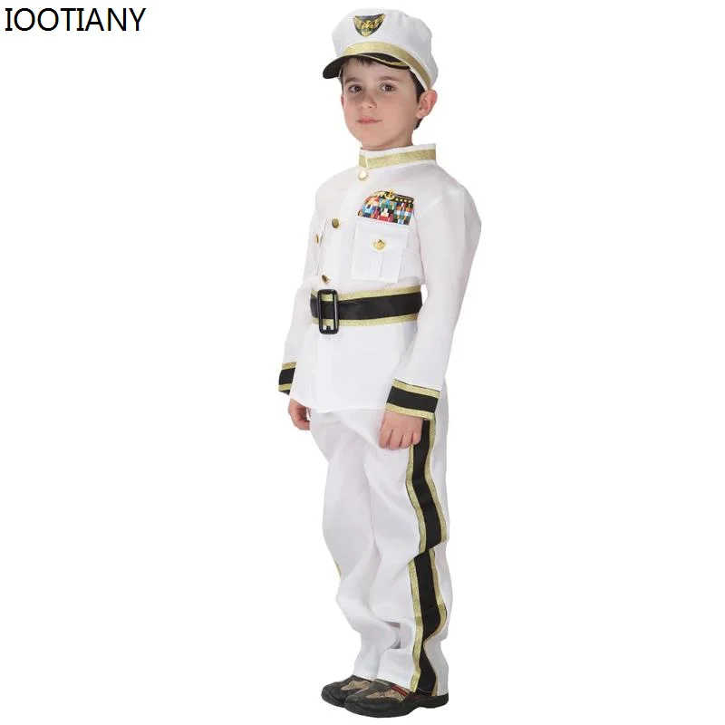 Jongen Witte Koninklijke Marine-Uniform Militaire Matroos Cosplay Kostuums Fancy Party Dress Halloween Carnaval Toneelkleding