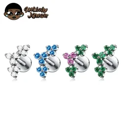 G23 Titanium Mini Triple Trinity Labret Flat Piercing Inner Thread Ear Helix Conch Piercing Lip Studs Nose Zircon Body Jewelry