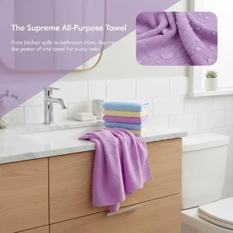 Soft Microfiber Bath Towels Highly Absorbent Cute Embossed Patterns For Home Shower Daily Cleaning Use