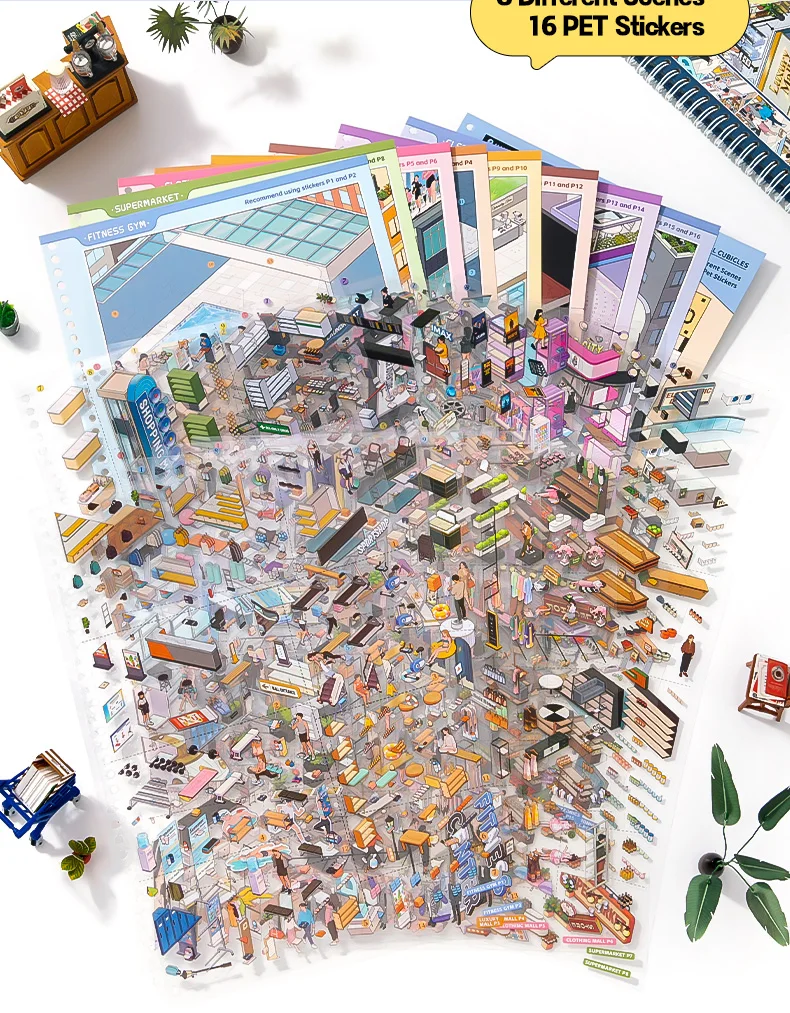 3D Mikro-Immersives Aufkleber-Sammelbuch, Exquisite Illustrationen, PET-Stanzaufkleber Handgemachte Collage – Detail 21
