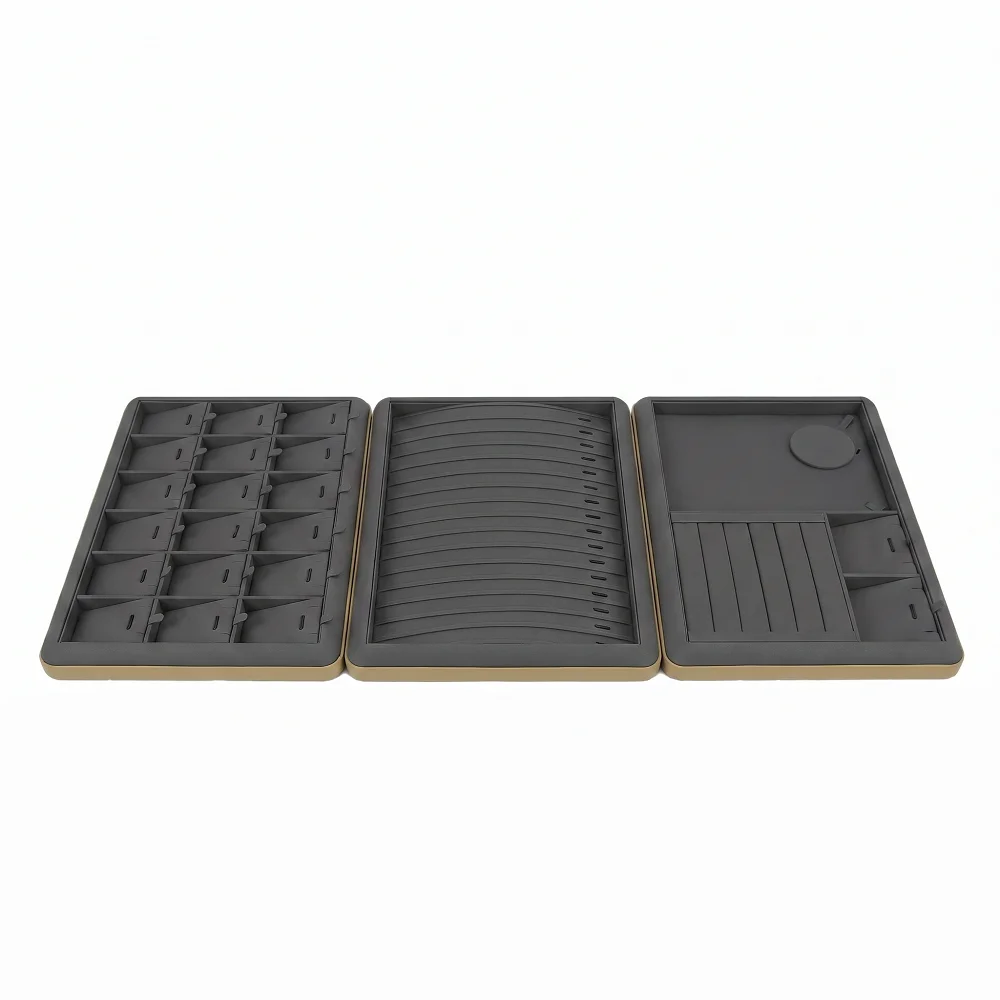 

1 Pcs Jewelry Display Tray Set with Gold Trim Velvet Liner for Rings Earrings Necklaces Bracelets Store Showcase Organizer