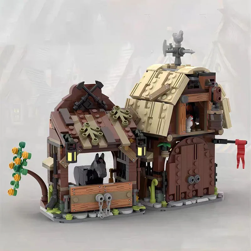 MOC Medieval Architecture Stable barn Building Block Model Set for Boys Room Decoration Creative Toy Gifts