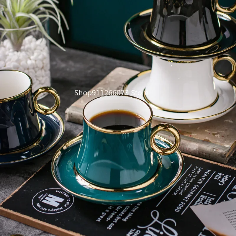 Ensemble de petites tasses à café en céramique feuille d'or, thé noir, tasse de l'après-midi, fleur de style méditerranéen, luxe simple, style européen