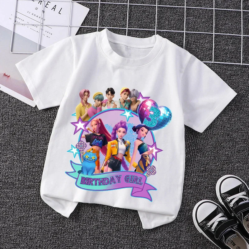 

Футболка на день рождения KPop «Охотники на демонов», летняя футболка с круглым вырезом и короткими рукавами, детский хлопковый пуловер, модная повседневная одежда с номером