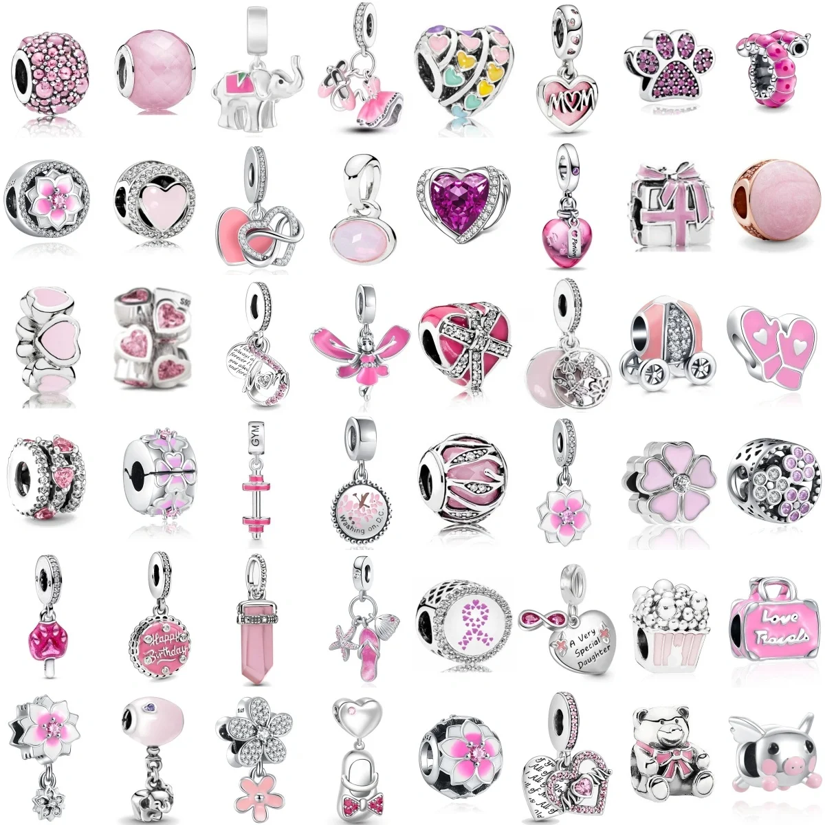 NOWE Srebrne Próby 925 Europejskie Różowe Zawieszki w Kształcie Tortu, Torby, Kwiatu, Serca, Sukienki, Pasujące do Oryginalnych Bransoletek i Naszyjników, Biżuteria DIY dla Kobiet
