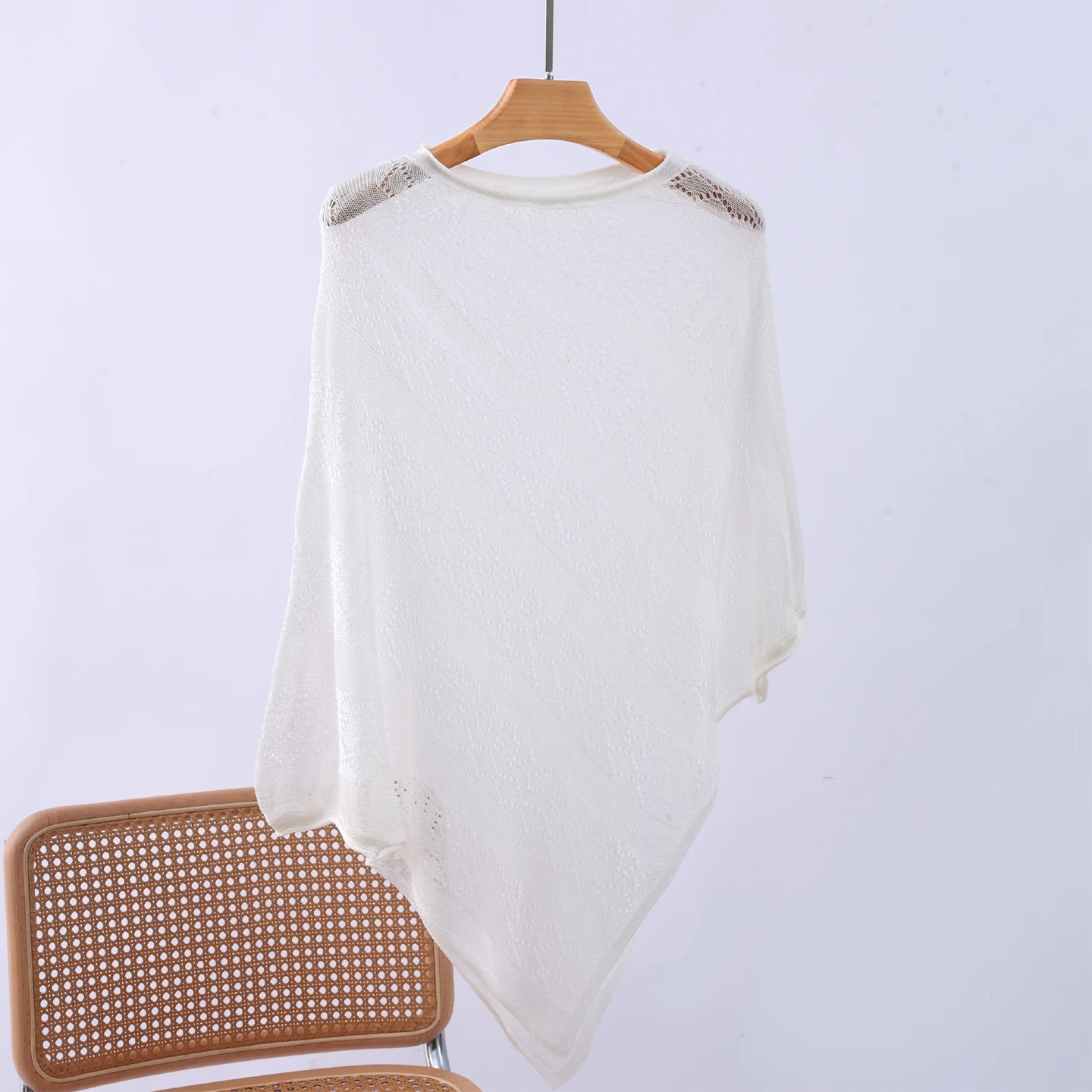 Women Solid Round Collar Irregular Hollow Out Poncho Oversized Loose Shawl Wrap Men Beach Sun Protection Breathable Cover-ups