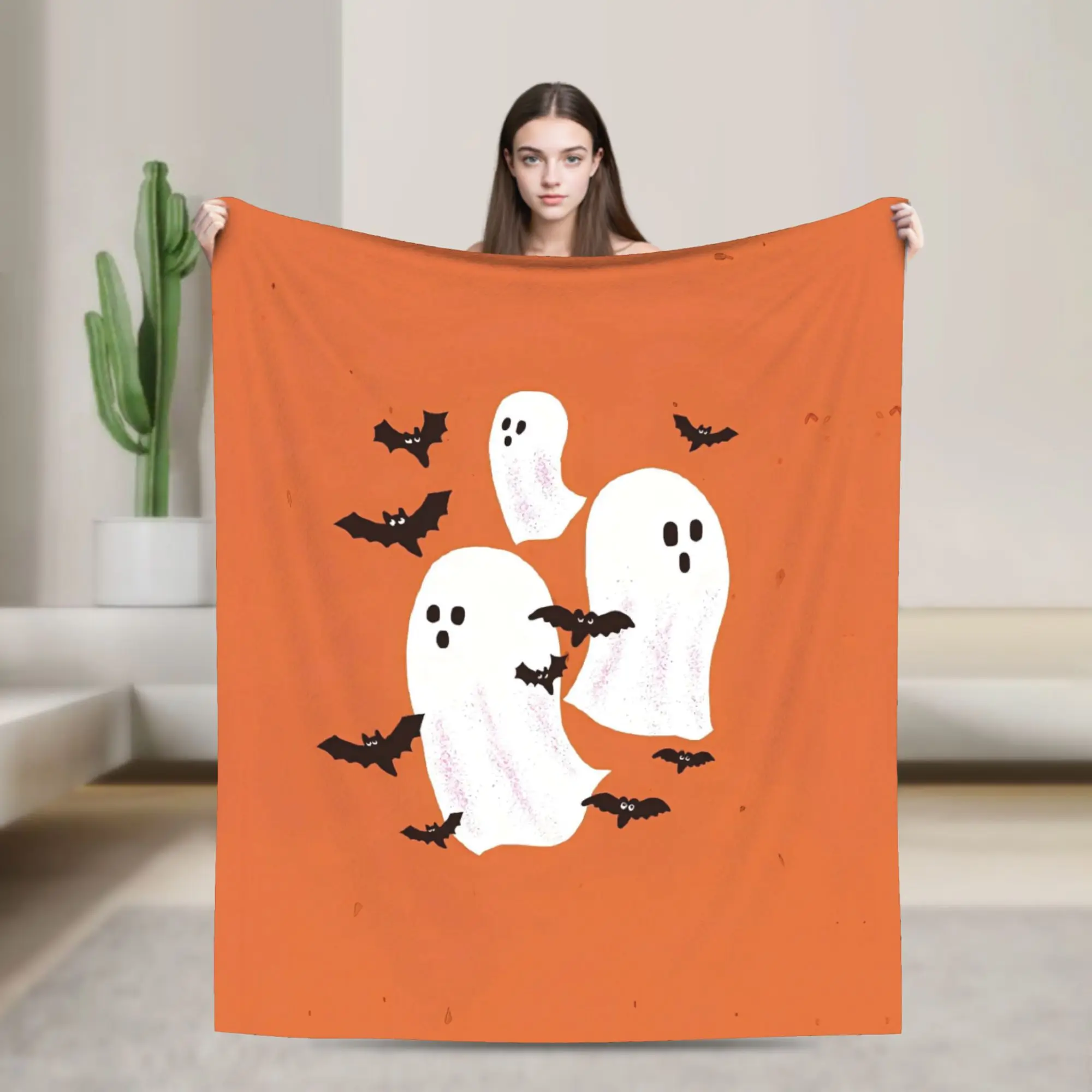 Halloween Ghost Blanket  Super Soft Novelty Plush Throw Blanket For Kids Adult Outdoor Flannel Bedspread Bed Cover