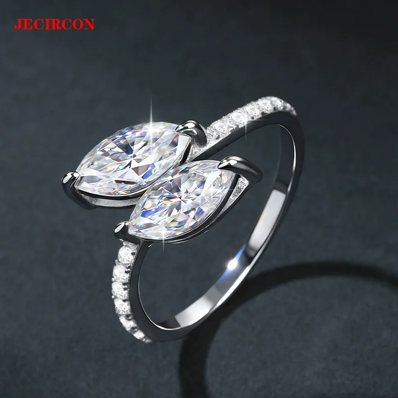 

JECIRCON S925 Sterling Silver Moissanite Ring for Women, 1CT Each Stone, Luxury "Snake Mutual Affection" Ring, Unique Jewelry