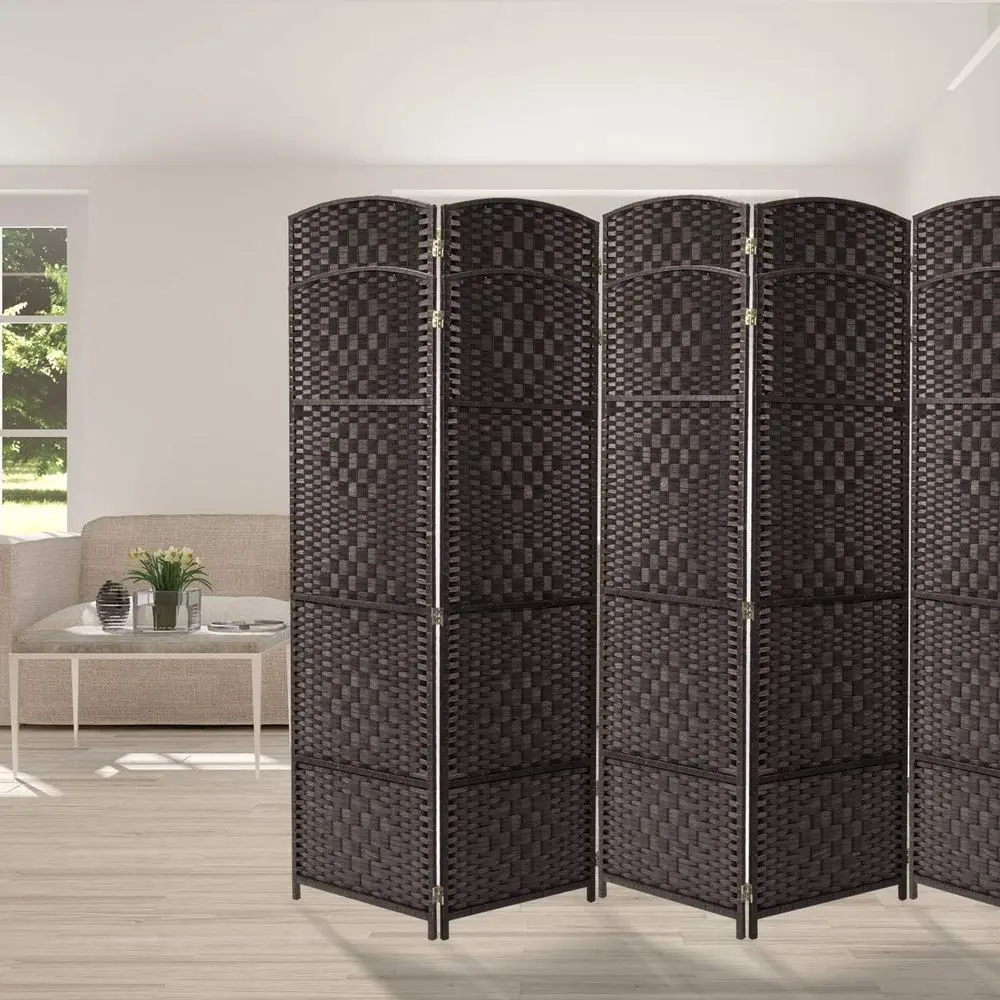 Extra Wide Double Hinged 6-Panel Room Divider - Diamond Weave Privacy Screen for Room Separation