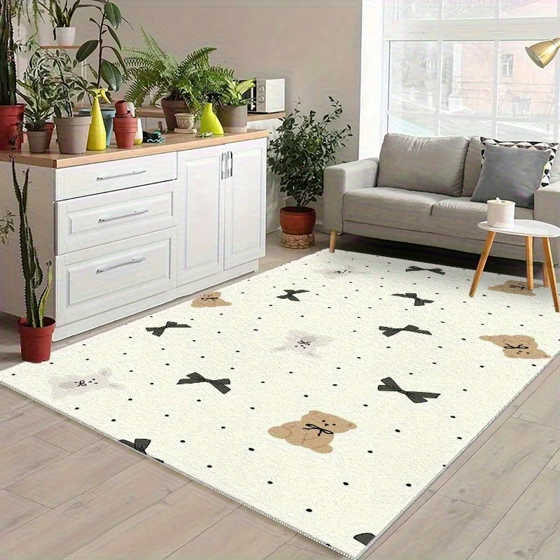 Cute Puppy Strawberry Illustration Area Rug Sweet Art Decor Carpet Floor Rug for Living Room Bedroom Apartment Dorm Gift
