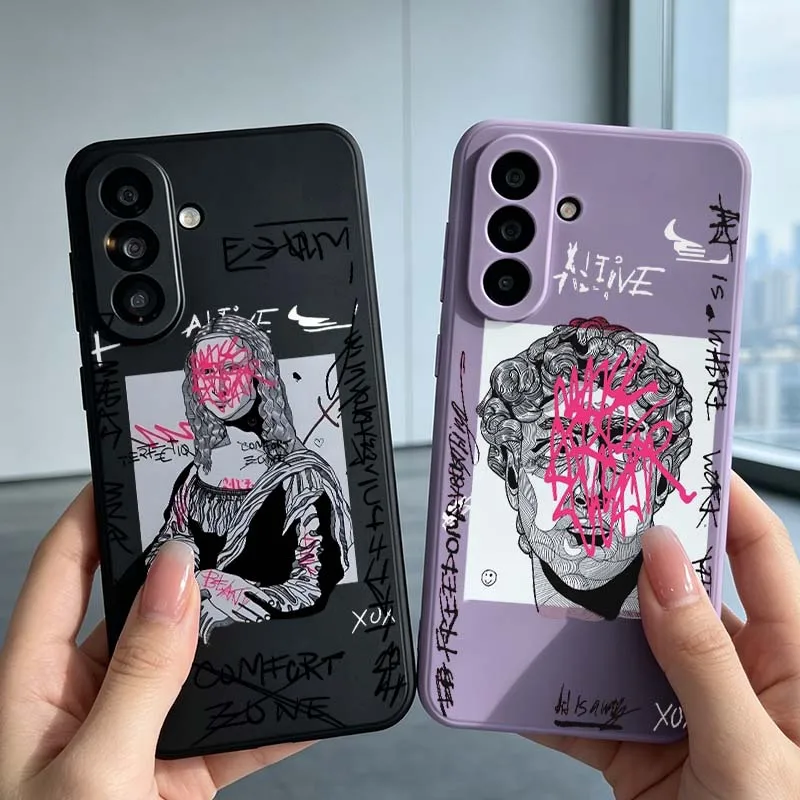Cartoon Mona Lisa Graffiti For Samsung Galaxy A15 A14 A13 A12 A11 A10S A10 A06 A05 A05S A04 A04S A04E A03 Liquid Phone case