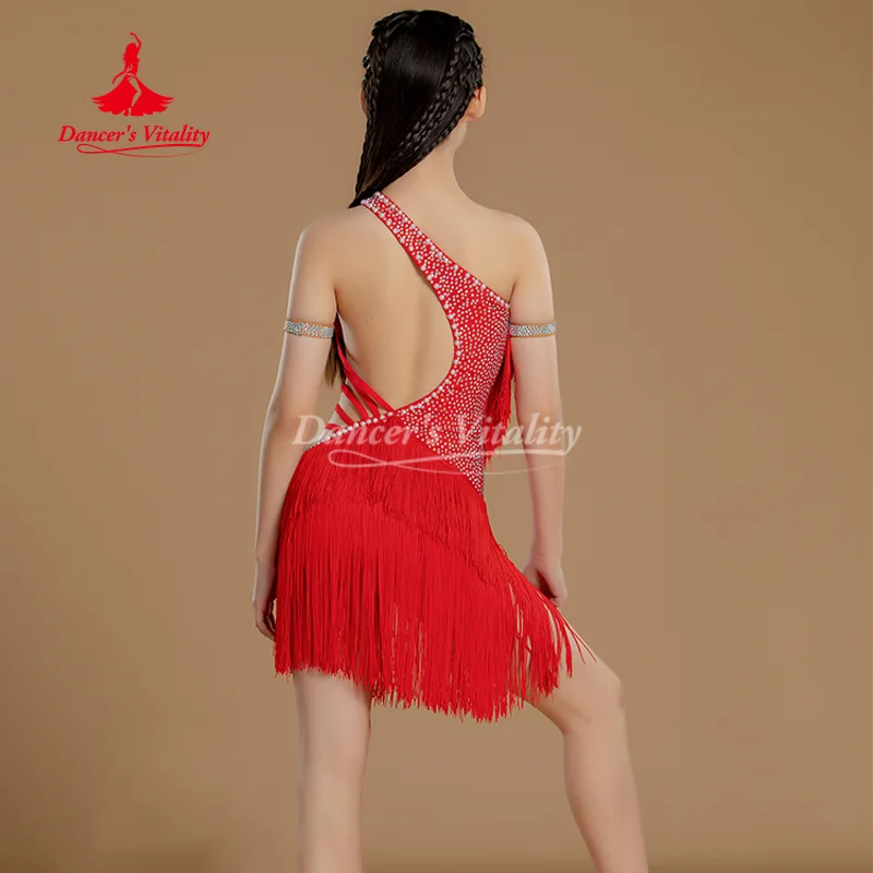 أزياء أداء الرقص اللاتيني للفتيات فساتين هامشية من أحجار AB للكبار والأطفال فساتين لاتينية مخصصة