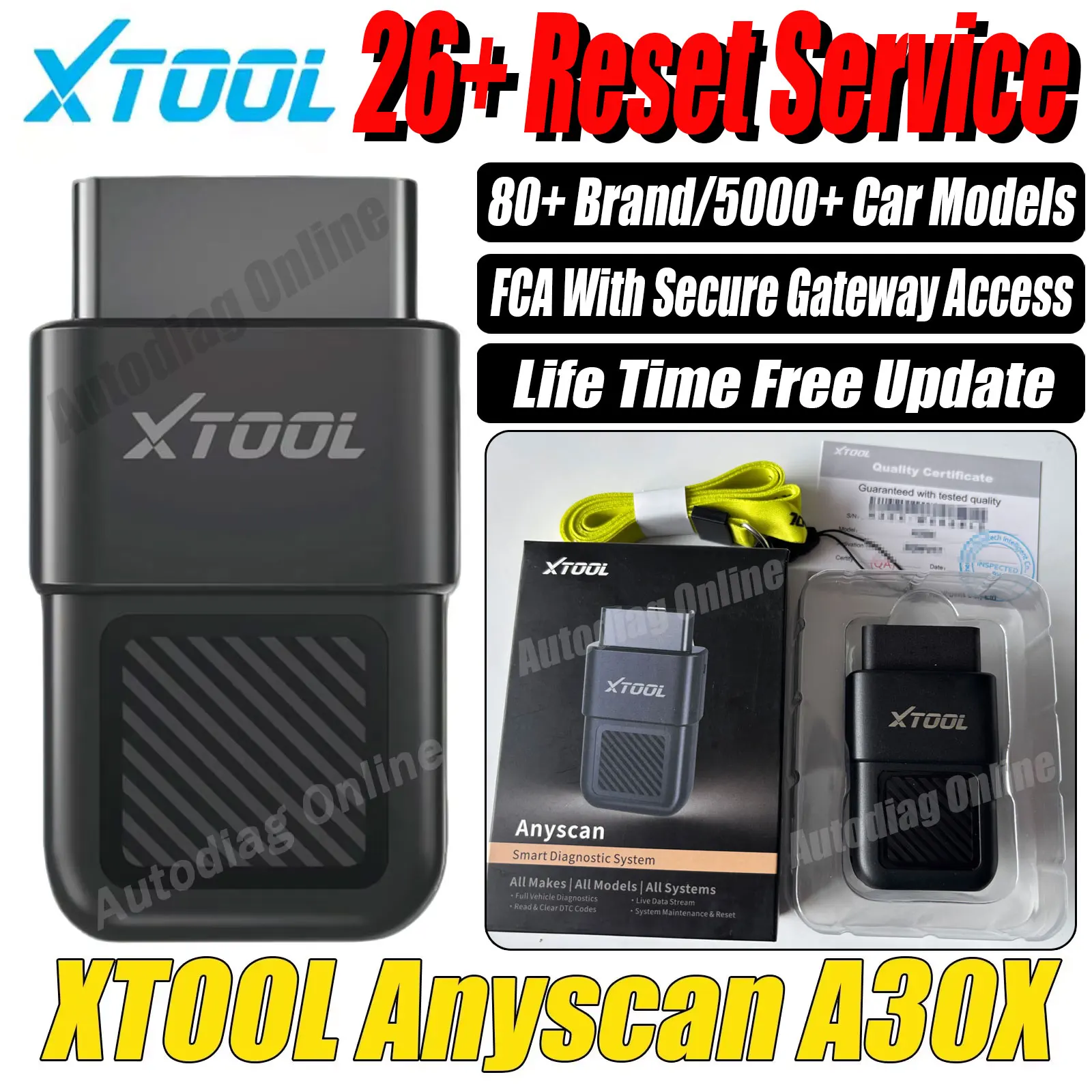 

XTOOL A30X Bluetooth Scanner 26+ Reset Service Car Diagnostic Tool Code Reader Diagnostic For FCA vehicle with Secure Gateway