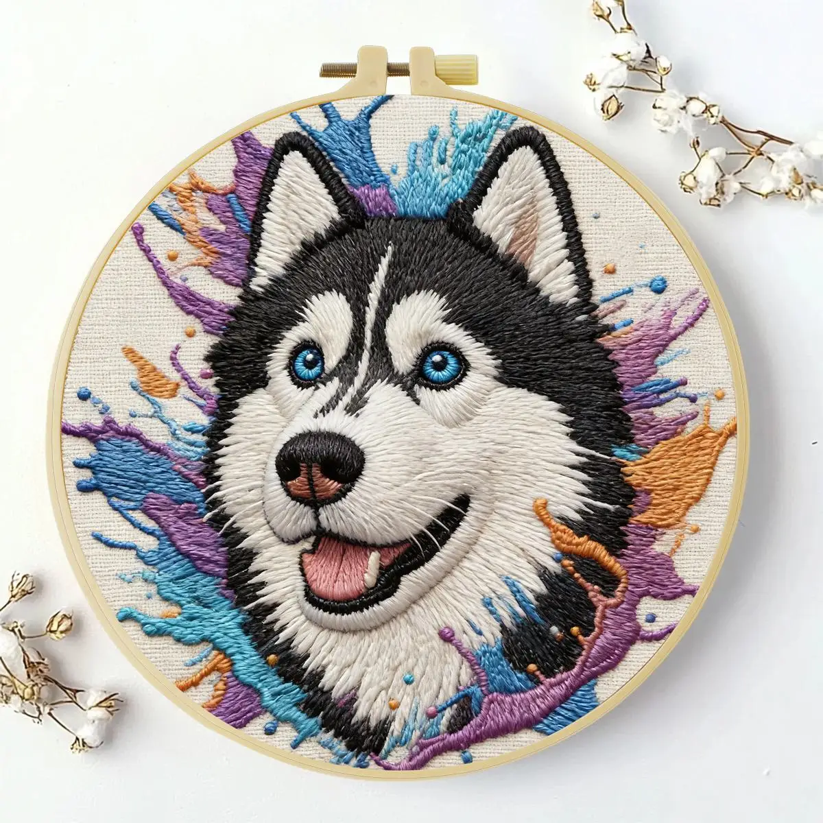1 Stück 20X20CM/15X15CM 7,87/6,3 Zoll Tier - Husky Stickerei Starter-Kit DIY-Kit DIY-Stickerei-Set Handarbeiten Nadelkunst – Detail 2