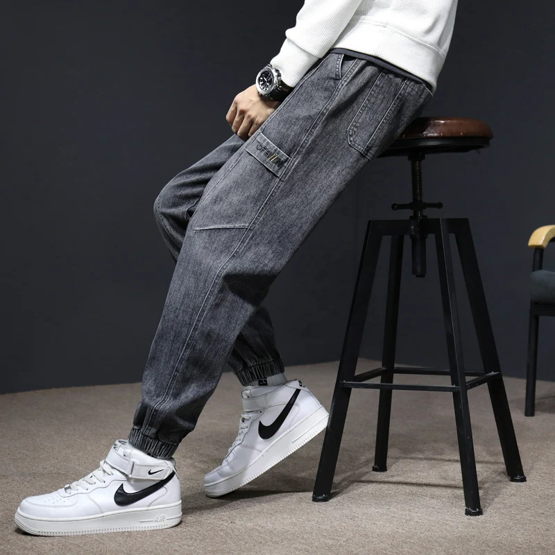 

Джинсы мужские, осень 2025, новые свободные брюки-шаровары, мужские повседневные брюки с эластичной резинкой на талии