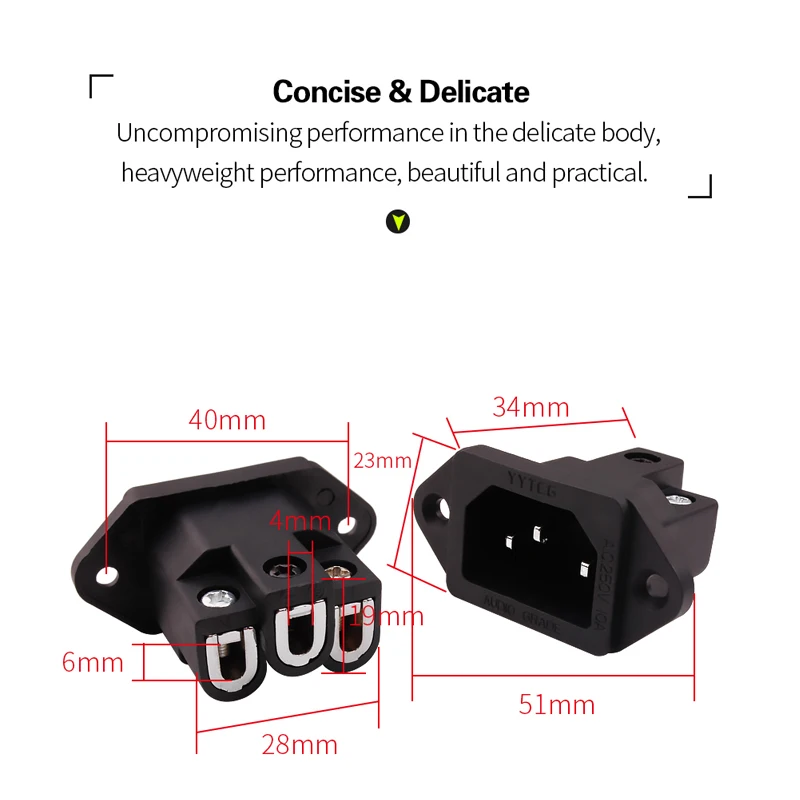 YYTCG 4pcs Hi-end DIY HIFI สีแดงบริสุทธิ์ทองแดงชุบโรเดียม US ปลั๊ก IEC inlet Power AC 250V 10A