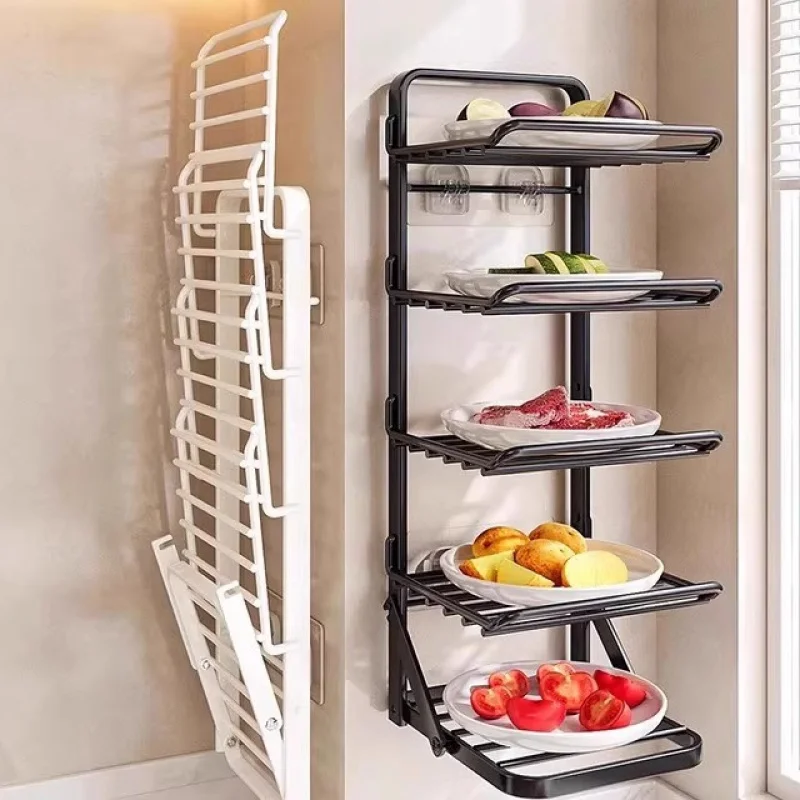 

Kitchen Prep Storage Rack Foldable Countertop Dish Organizer Home Multifunctional Wall-Mounted Prep Tray Storage Rack