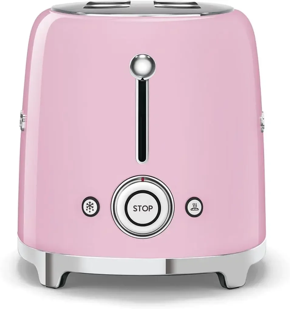 SMEG 2 Slice Toaster with 6 Presets and Defrost Function and Removable Crumb Tray TSF01PKMUS, Pink