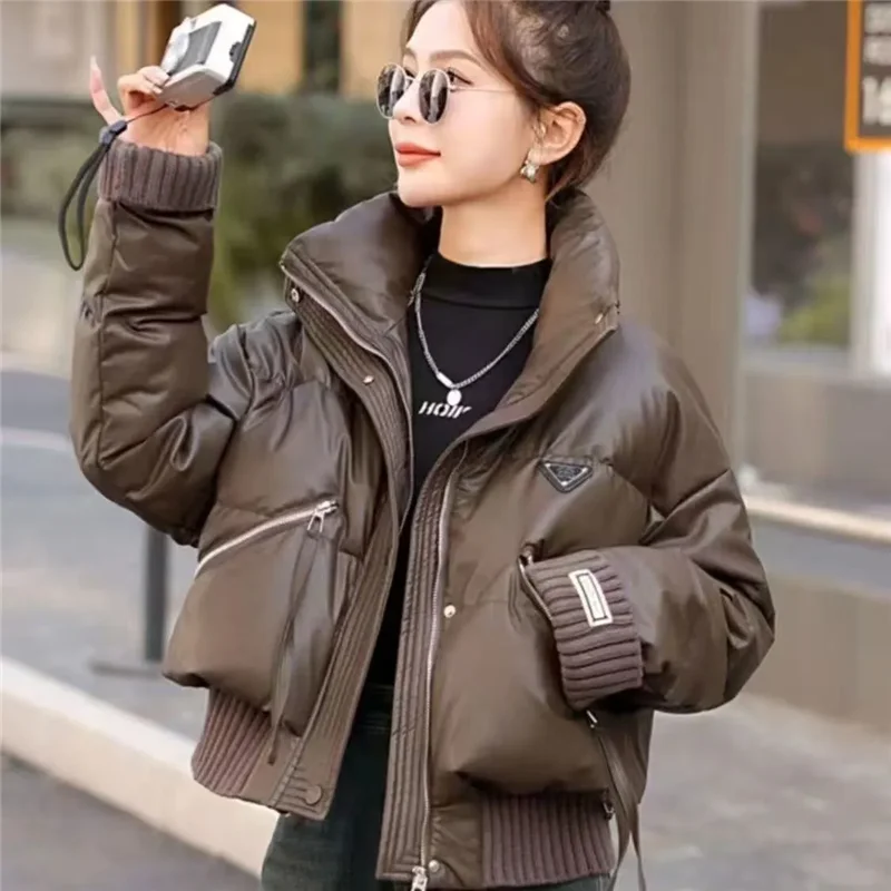 Chaqueta corta de algodón con cuello levantado para mujer, abrigo informal holgado, prendas de vestir exteriores, otoño e invierno, 2024