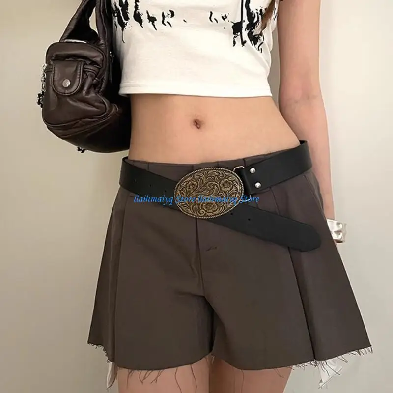 573B Flower Waist Chain Cowgirl Engraved Belt for Women Proms Club Party Daily