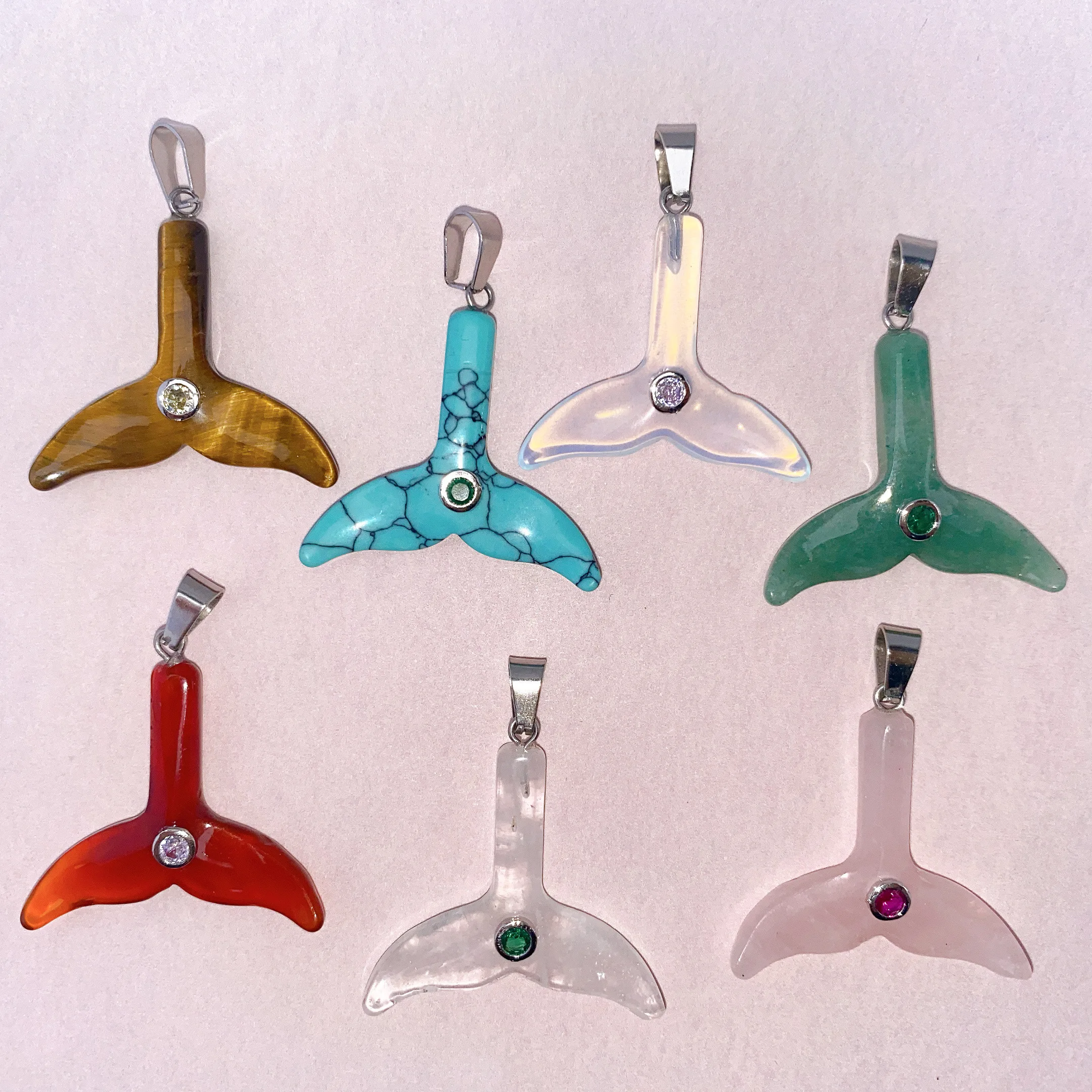 Fashion Natural Stone Whale Tail Fish Tail Ocean Animal Pendant Charm New Style Marine Life Jewelry DIY Necklace Women Gifts