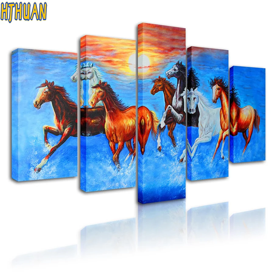 

5pcs diamond embroidery The animal horse Diamond Cross Stitch Modern decor mosaic diamond painting full square/round drill art