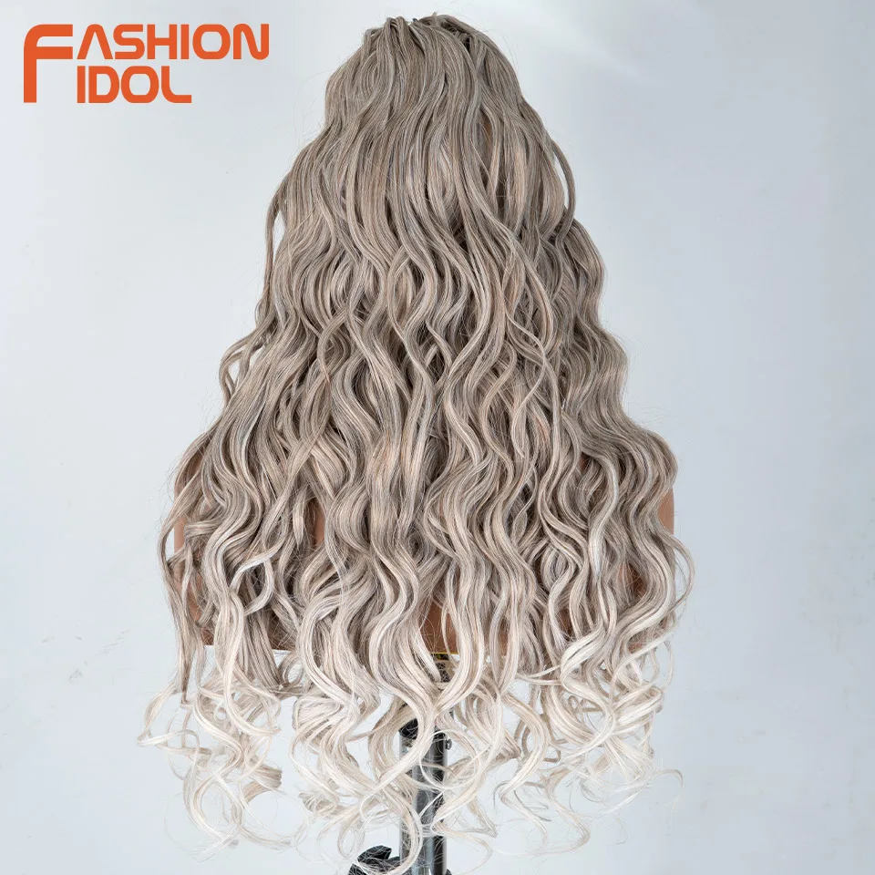 24 Inch Deep Wave Synthetic Braiding Hair, 3 Pcs, Water Wave, Ombre Grey Crochet Hair