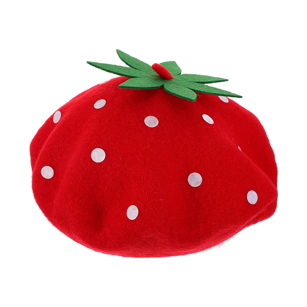 

Strawberry Beret winter Woolen French Beret Hat Stylish Wool Cap Women Wool Blend Plush Warm Hat sweet costume Xmas Party Decor