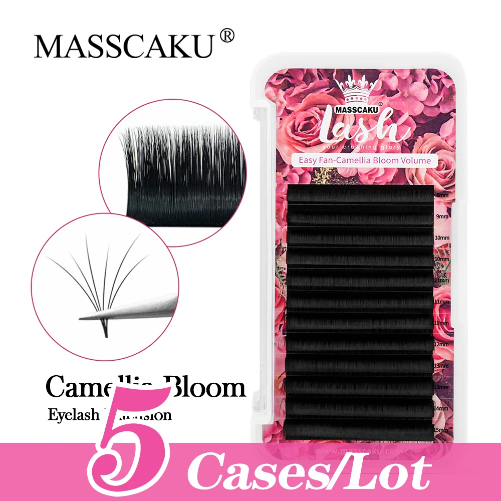 

MASSCAKU 5cases/lot Mixed Length Easy Fans Eyelashes Makeup Tray High Quality Soft Fast Blooming Lashes Extensions Supplies