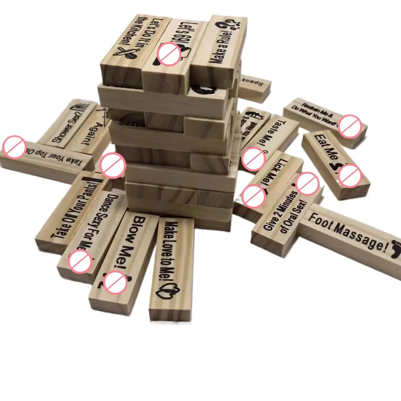 English and French 48pcs Couple Flirting Building Block Game Stacking Tower Game Adult Party Entertainment Spanish SM Product