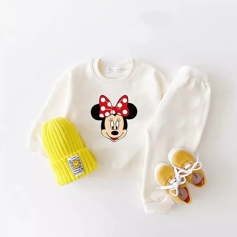 Minnie Mouse Baby Girl Hoodies Set Loose Fashion Cartoon Autumn Clothing Long Sleeve Kids Tracksuit Loose Cotton Toddler Outfits