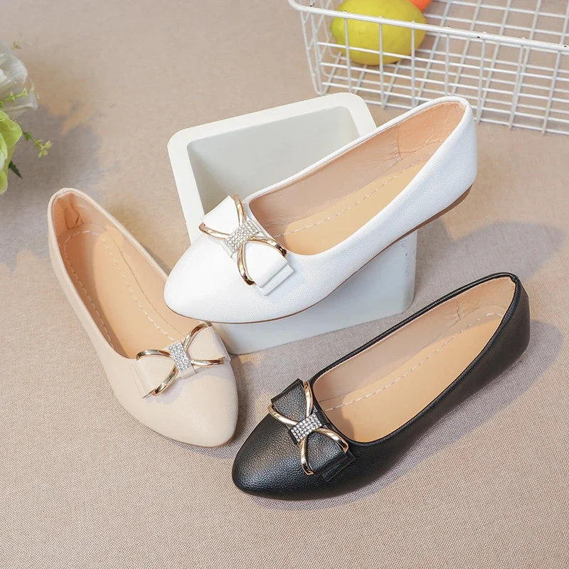 2024 Autumn New Versatile Round Toe Shallow Mouth Shoes Small Fragrant Bow Knot Flat Heel Single Shoes for Women