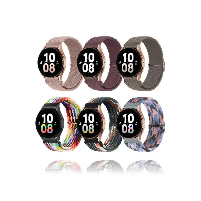 

6 шт., 20 мм, плетеный нейлоновый ремешок для часов из тонкой ткани, совместимый с часами Samsung Galaxy, ремешок с соло-петлей для мужчин и женщин