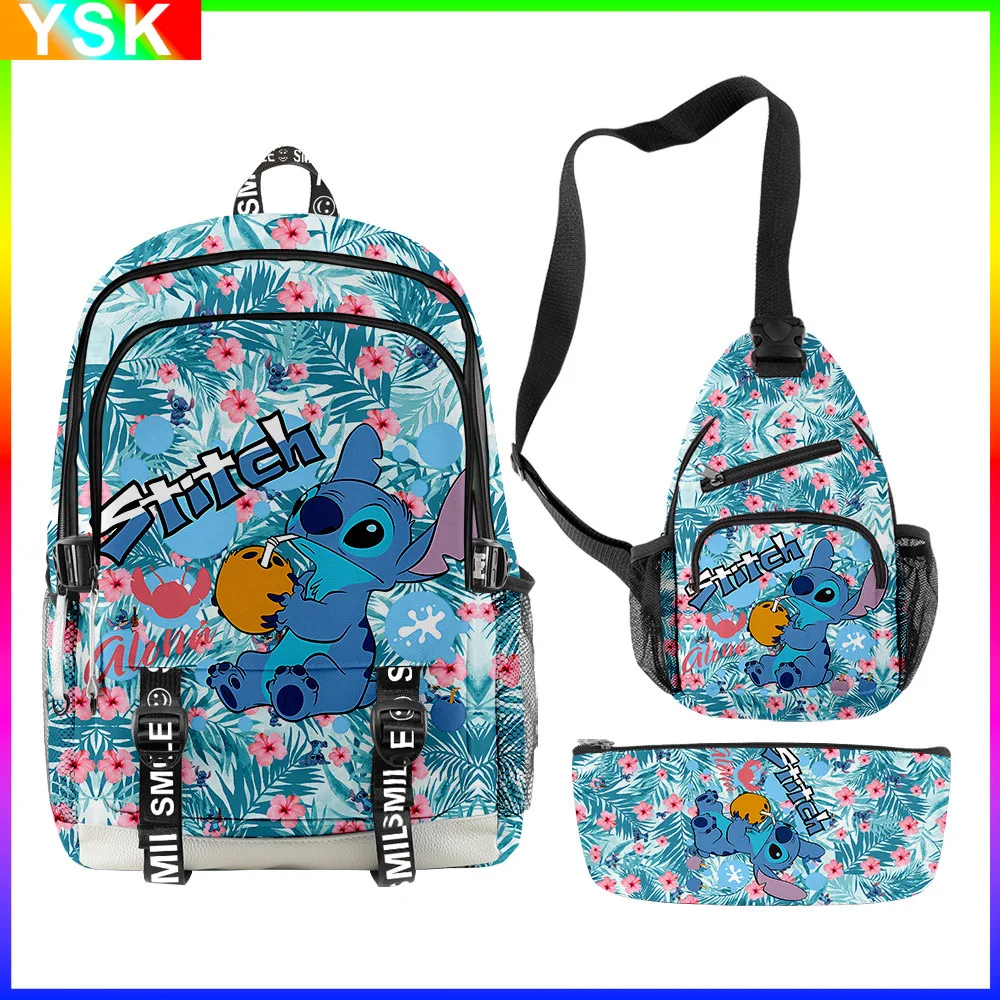 3PC-SET MINISO Disney New Anime Stitch School Bag Backpack Pencil Bag Shoulder Bag for Primary and Secondary School Students