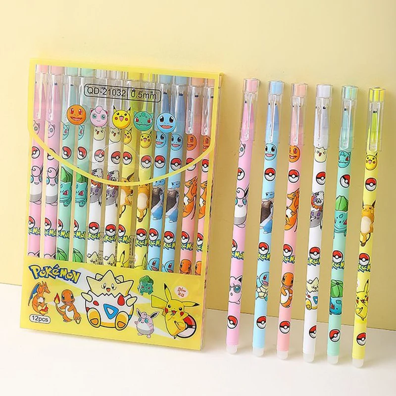 

12pcs Pokemon Pikachu Kawaii Cartoon Quick-drying Unisex Pen Creative Student Office Stationery Children's Favorite Gift