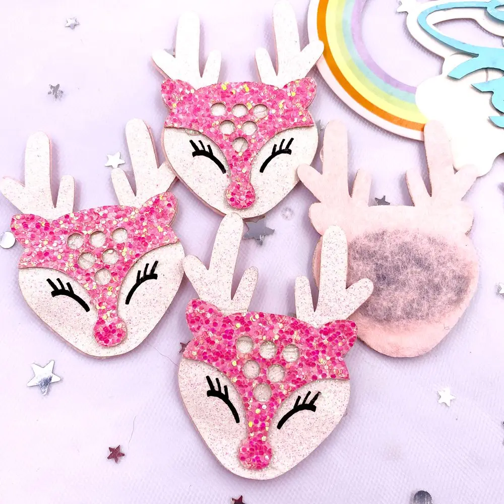 10pcs Felt Fabric Colorful Glitter Bepowder Cartoon Pink Deer Patch Applique Sewing DIY Hair Bow Craft Supplie Christmas Decor