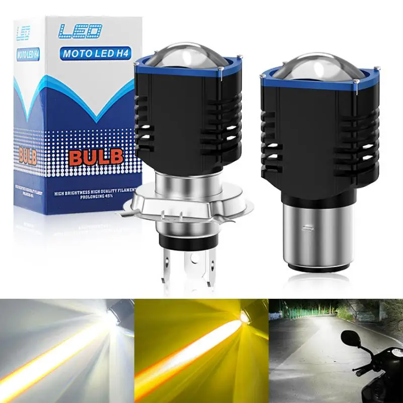 

1PC H4 H6 BA20D LED Motorcycle Headlight Bulb With Lens Moto Spotlights Yellow White Hi Lo Moto Lamp Scooter Accessories 12V