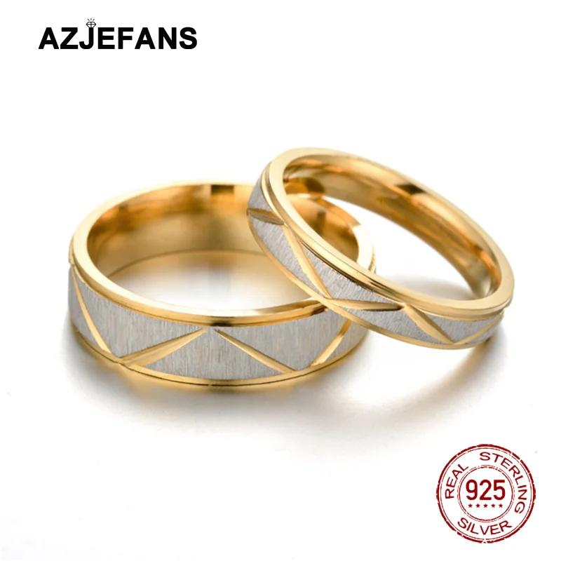 

AZJEFANS 925 Sterling Silver Couple Rings 18K Gold Plated Wave Pattern Wedding Infinity Ring Men and Women Jewelry Gift