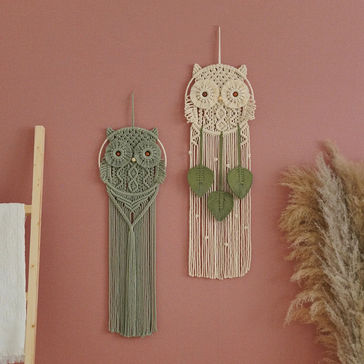 25x76cm Handmade Woven Owl Tapestry For Bedroom Decoration - Creative Wall Tapestry With Fringes And Dreamcatcher Effect