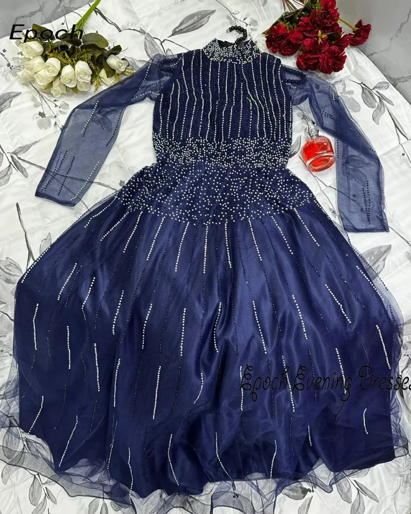 Mini vestido de noite para mulheres, elegante, colar redondo, renda, lantejoulas, manga cheia, colar redondo, elegante, sexy, lantejoulas, vestido de baile, 2020, 2024